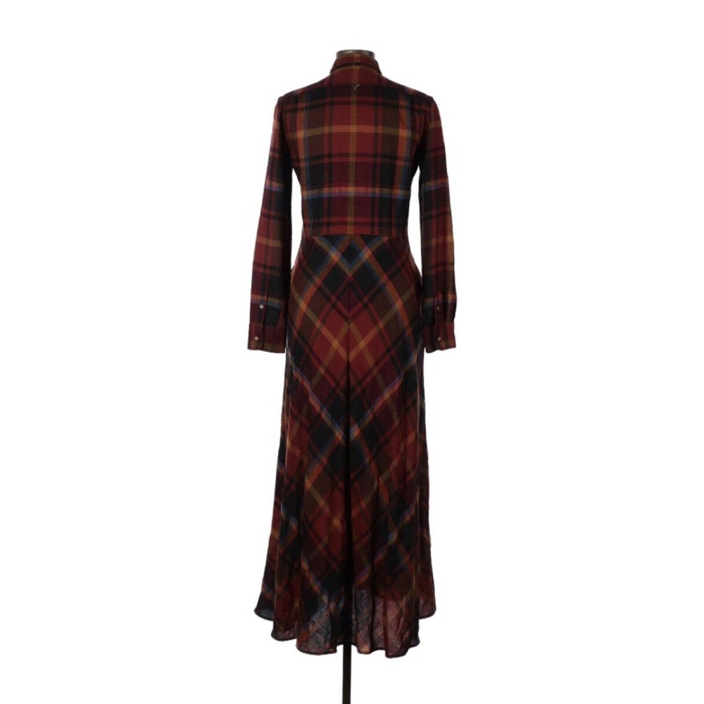 Ralph Lauren Burgundy, Navy & Mustard Plaid Maxi Shirt Dress - Picture 5 of 7